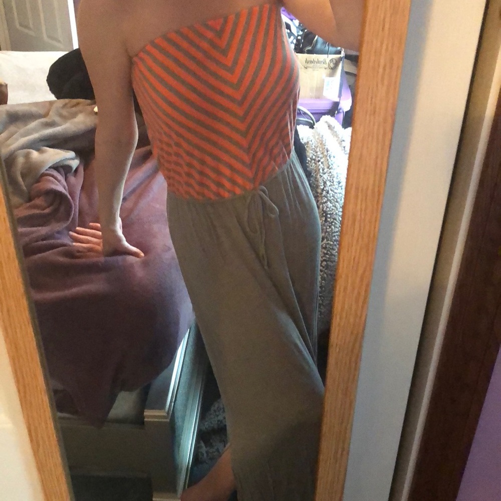 Grey and Orange Strapless Maxi Dress!